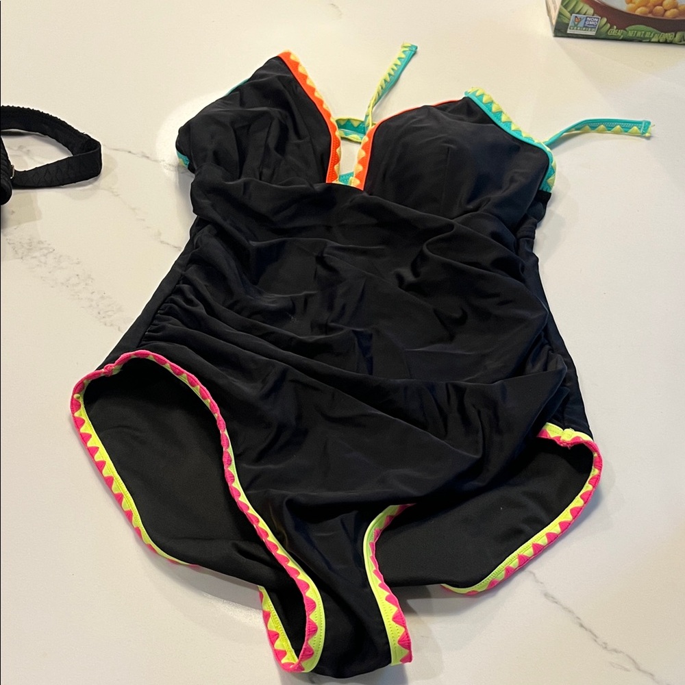 Black Swimsuit with Colorful Trim